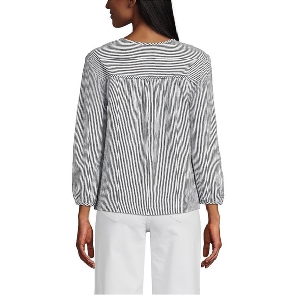 NWT Lands’ End Women’s 3/4 Sleeve Slub Top Blouse White and Black Stripe Size XS - Picture 4 of 8
